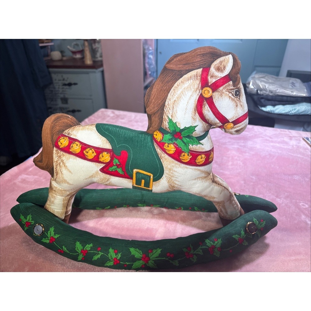 Vintage Handmade Rocking Horse Christmas Stuffed Fabric Pillow